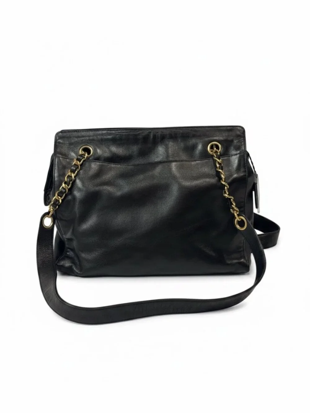 CHANEL Vintage Timeless CC Tote Black Lambskin Gold Hardware 90s Shoulder Bag